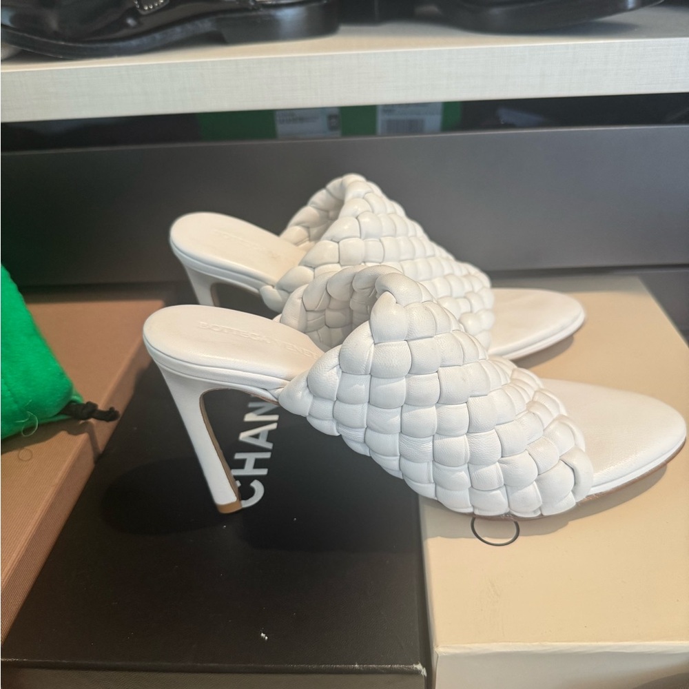 Bottega Veneta White Quilted Heeled Mules